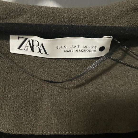 NWT Zara wool blend gathered dress with long sleeves. Dark olive/brown. Small - Picture 11 of 14